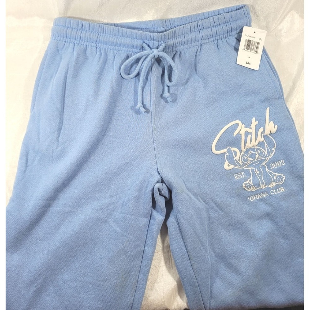 Disney Stitch Women's 'Ohana Club Puff Paint Embroidery Sweatpants - Lt Blue - M